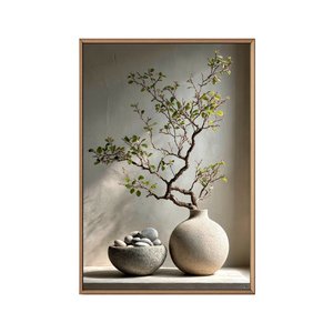 Duvar Panosu Seti Çerçeveli Ahşap Japandi Soyut Çizgi Yüz İllüstrasyonu - 3'lü Takım Salon Tablosu 50x70 cm