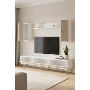 Tvr1897btg - Alfa Tvr180 Tv Üni̇tesi̇ Takim , Tv Sehpasi Beyaz - Traverten - Gold 180cm Beyaz-Traverten-Gold