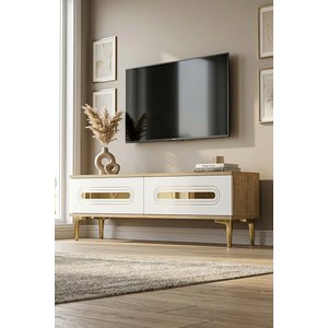 Tsa1220dbg - Ranytv120 Tv Stand, Tv Sehpasi Safi̇rmeşe - Beyaz - Gold 120cm Safirmeşe-Beyaz-Gold