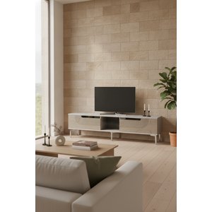 Tsa1508bts - Meyrazh Tv150 Tv Stand, Tv Sehpasi Beyaz - Traverten - Silver 150 Cm Beyaz-Traverten-Silver