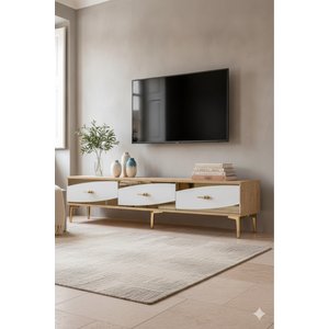Tsa1813dbg - Eli̇pszh Tv Stand, Tv Sehpasi Safi̇rmeşe - Beyaz - Gold 180cm Safirmeşe-Beyaz-Gold