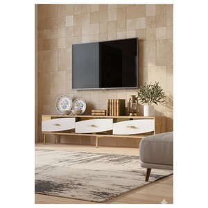 Tsa1813dbg - Eli̇pszh Tv Stand, Tv Sehpasi Safi̇rmeşe - Beyaz - Gold 180cm Safirmeşe-Beyaz-Gold