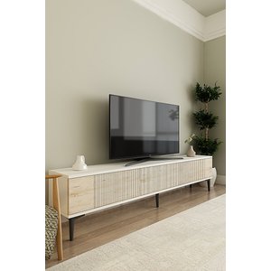Tsa1803bt - Corsa180 Tv Stand, Tv Sehpasi Beyaz-traverten Kapakli 180cm Beyaz-Traverten Mermer