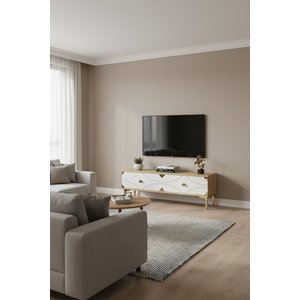 Tsa1297dbg - Alfa Tsa120 Tv Stand, Tv Sehpasi, Tv Üni̇tesi̇ Safi̇rmeşe - Beyaz - Gold 120cm Safirmeşe-Beyaz-Gold
