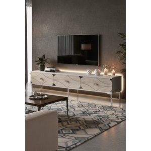 Tsa1897bts - Alfa Tsa180 Tv Stand, Tv Sehpasi Ve Tv Üni̇tesi̇ Beyaz - Traverten - Silver 180cm Beyaz-Traverten-Silver