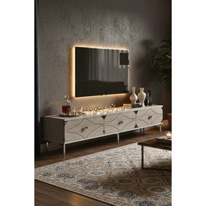 Tsa1897bts - Alfa Tsa180 Tv Stand, Tv Sehpasi Ve Tv Üni̇tesi̇ Beyaz - Traverten - Silver 180cm Beyaz-Traverten-Silver