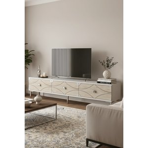 Tsa1897bts - Alfa Tsa180 Tv Stand, Tv Sehpasi Ve Tv Üni̇tesi̇ Beyaz - Traverten - Silver 180cm Beyaz-Traverten-Silver