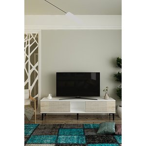 Tsa1502bt - Corsatv150 Tv Stand, Tv Sehpasi Beyaz-traverten Kapak 150cm Beyaz-Traverten Mermer