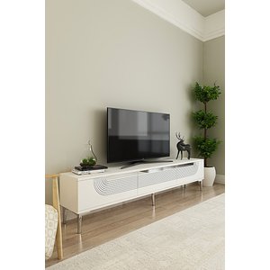 Tsa1805bs - Meyrazh Tsa180 Tv Stand, Tv Sehpasi Ve Tv Üni̇tesi̇ Beyaz-silver 180cm Beyaz Silver