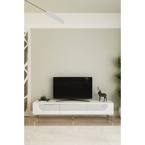 Tsa1805bs - Meyrazh Tsa180 Tv Stand, Tv Sehpasi Ve Tv Üni̇tesi̇ Beyaz-silver 180cm Beyaz Silver