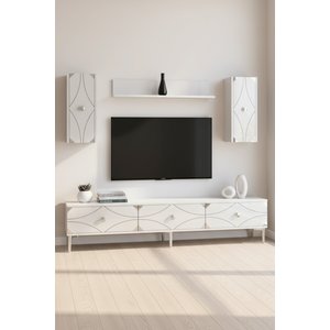 Tvr1897bs - Alfa Tvr180 Tv Üni̇tesi̇ Takim , Tv Sehpasi Beyaz - Silver 180cm Beyaz Silver
