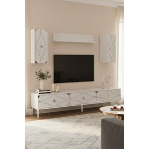 Tvr1897bs - Alfa Tvr180 Tv Üni̇tesi̇ Takim , Tv Sehpasi Beyaz - Silver 180cm Beyaz Silver