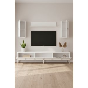 Tvr1897bs - Alfa Tvr180 Tv Üni̇tesi̇ Takim , Tv Sehpasi Beyaz - Silver 180cm Beyaz Silver