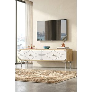 Tsa1297dbs - Alfa Tsa120 Tv Stand, Tv Sehpasi, Tv Üni̇tesi̇ Safi̇rmeşe - Beyaz - Silver 120cm Safirmeşe -Beyaz- Silver