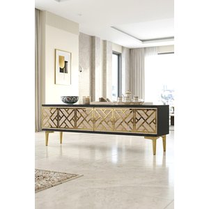 Tsa1238atg - Arextv120 Tv Stand, Tv Sehpasi Antrasi̇t - Traverten - Gold 120cm Antrasit-Traverten-Gold