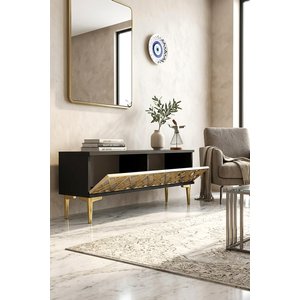 Tsa1238atg - Arextv120 Tv Stand, Tv Sehpasi Antrasi̇t - Traverten - Gold 120cm Antrasit-Traverten-Gold