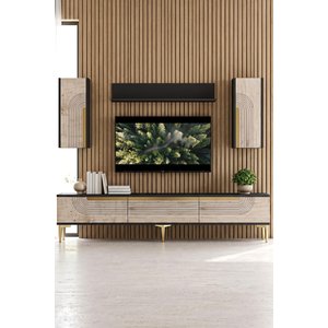 Tvr1803atg - Meyrazh Tv Sehpasi, Tv Üni̇tesi̇ Takim Antrasi̇t - Traverten - Gold 180cm Antrasit-Traverten-Gold