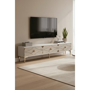 Tsa1897btg - Alfa Tsa180 Tv Stand, Tv Sehpasi Ve Tv Üni̇tesi̇ Beyaz - Traverten - Gold 180cm Beyaz-Traverten-Gold