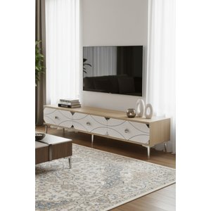 Tsa1897dbs - Alfa Tsa180 Tv Stand, Tv Sehpasi Ve Tv Üni̇tesi̇ Safi̇rmeşe - Beyaz - Silver 180cm Safirmeşe -Beyaz- Silver