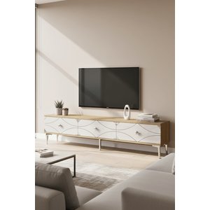 Tsa1897dbs - Alfa Tsa180 Tv Stand, Tv Sehpasi Ve Tv Üni̇tesi̇ Safi̇rmeşe - Beyaz - Silver 180cm Safirmeşe -Beyaz- Silver