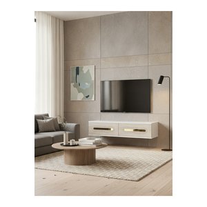 Tda1220btg - Rany120 Duvara Montaj Tv Stand, Tv Rafi, Tv Sehpasi Beyaz - Traverten - Gold 120cm Beyaz-Traverten-Gold