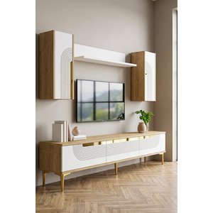 Tvr1803dbg - Meyrazh Tv Sehpasi, Tv Üni̇tesi̇ Takim Safi̇rmeşe - Beyaz - Gold 180cm Safirmeşe-Beyaz-Gold