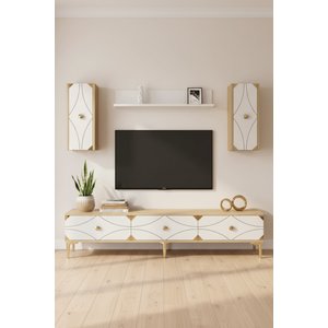 Tvr1897dbg - Alfa Tvr180 Tv Üni̇tesi̇ Takim , Tv Sehpasi Safi̇rmeşe - Beyaz - Gold 180cm Safirmeşe-Beyaz-Gold