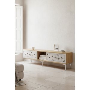 Tsa1504dbs - Mokazh Tv Stand, Tv Sehpasi Safi̇rmeşe - Beyaz - Silver 150 Cm Safirmeşe -Beyaz- Silver