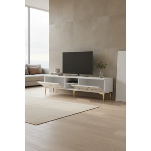 Tsa1504bg - Mokazh Tv Stand, Tv Sehpasi Beyaz - Gold 150 Cm Beyaz gold