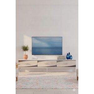 Tsa1813bts - Eli̇pszh Tv Stand, Tv Sehpasi Beyaz - Traverten - Silver 180cm Beyaz-Traverten-Silver
