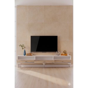 Tsa1813bts - Eli̇pszh Tv Stand, Tv Sehpasi Beyaz - Traverten - Silver 180cm Beyaz-Traverten-Silver