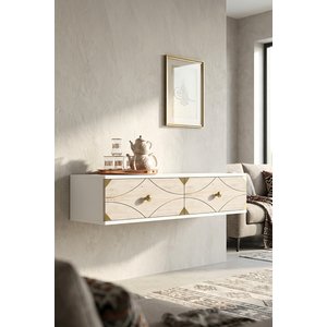 Tda1297btg - Alfa120 Duvara Montaj Tv Stand, Tv Rafi, Tv Sehpasi Beyaz - Traverten - Gold 120cm Beyaz-Traverten-Gold