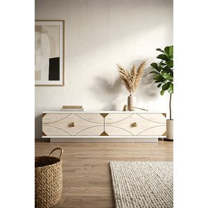Tda1297btg - Alfa120 Duvara Montaj Tv Stand, Tv Rafi, Tv Sehpasi Beyaz - Traverten - Gold 120cm Beyaz-Traverten-Gold