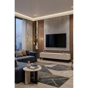 Tsa1804bt - Ferrozh Tv Stand, Tv Sehpasi Beyaz-traverten 180cm Beyaz-Traverten Mermer