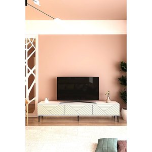 Tsa1804bt - Ferrozh Tv Stand, Tv Sehpasi Beyaz-traverten 180cm Beyaz-Traverten Mermer