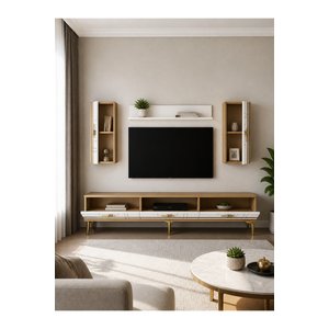 Tvr1842dbg - Madezh Tv Sehpasi, Tv Üni̇tesi̇ Takim Safi̇rmeşe - Beyaz - Gold 180 Cm Safirmeşe-Beyaz-Gold