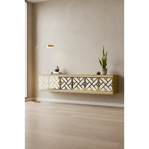 Tda1238dbg - Arex120 Duvara Montaj Tv Stand, Tv Rafi, Tv Sehpasi Safi̇rmeşe - Beyaz - Gold 120cm Safirmeşe-Beyaz-Gold