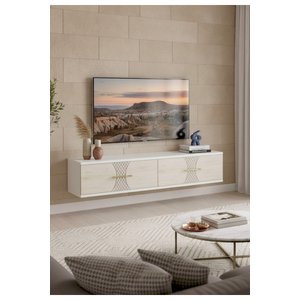 Tda1232bt Sli̇mzh Duvara Montaj Tv Stand, Tv Rafi Beyaz - Traverten 120 Cm Beyaz-Traverten Mermer