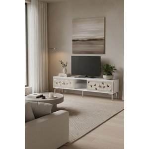 Tsa1504bts - Mokazh Tv Stand, Tv Sehpasi Beyaz - Traverten - Silver 150 Cm Beyaz-Traverten-Silver