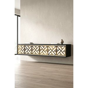 Tda1238atg - Arex120 Duvara Montaj Tv Stand, Tv Rafi, Tv Sehpasi Antrasi̇t - Traverten - Gold 120cm Antrasit-Traverten-Gold