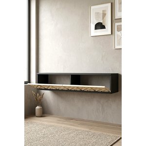 Tda1238atg - Arex120 Duvara Montaj Tv Stand, Tv Rafi, Tv Sehpasi Antrasi̇t - Traverten - Gold 120cm Antrasit-Traverten-Gold