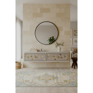 Tda1207btg Mokazh Duvara Montaj Tv Stand, Tv Rafi Beyaz - Traverten - Gold 120 Cm Beyaz-Traverten-Gold