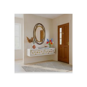 Tda1207btg Mokazh Duvara Montaj Tv Stand, Tv Rafi Beyaz - Traverten - Gold 120 Cm Beyaz-Traverten-Gold