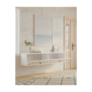 Tda1207btg Mokazh Duvara Montaj Tv Stand, Tv Rafi Beyaz - Traverten - Gold 120 Cm Beyaz-Traverten-Gold