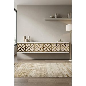 Tda1238btg - Arex120 Duvara Montaj Tv Stand, Tv Rafi, Tv Sehpasi Beyaz - Traverten - Gold 120cm Beyaz-Traverten-Gold
