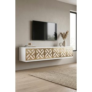 Tda1238btg - Arex120 Duvara Montaj Tv Stand, Tv Rafi, Tv Sehpasi Beyaz - Traverten - Gold 120cm Beyaz-Traverten-Gold