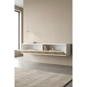 Tda1238btg - Arex120 Duvara Montaj Tv Stand, Tv Rafi, Tv Sehpasi Beyaz - Traverten - Gold 120cm Beyaz-Traverten-Gold