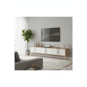 Tsa1832dbg Sli̇m Tv Stand, Tv Sehpasi Safi̇rmeşe-beyaz-gold 180cm Safirmeşe-Beyaz-Gold