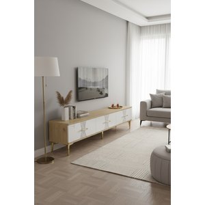 Tsa1832dbg Sli̇m Tv Stand, Tv Sehpasi Safi̇rmeşe-beyaz-gold 180cm Safirmeşe-Beyaz-Gold