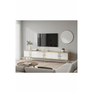 Tsa1832dbg Sli̇m Tv Stand, Tv Sehpasi Safi̇rmeşe-beyaz-gold 180cm Safirmeşe-Beyaz-Gold